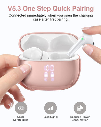 Wireless Earbuds, Bluetooth Ear Buds Headphones, 40H Long Playtime, Stereo Deep Bass, LED Power Display, IPX7, Lightweight in Ear Earphone with Mic for iPhone Android Phone