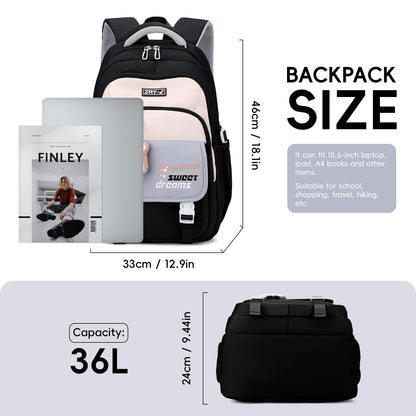 Amythe Girls School Bag, 16 inch School Backpack for Girl Age 9-16, Kids BookBag with Pendant for Elementary Middle School