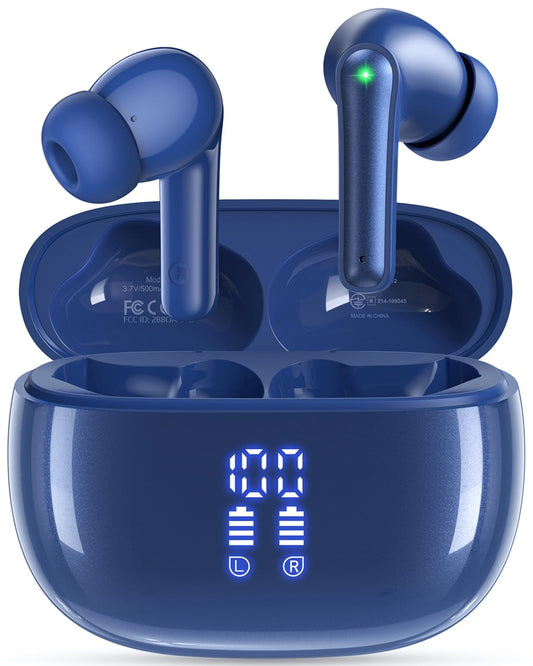 Wireless Earbuds, Bluetooth Ear Buds Headphones, 40H Long Playtime, Stereo Deep Bass, LED Power Display, IPX7, Lightweight in Ear Earphone with Mic for iPhone Android Phone