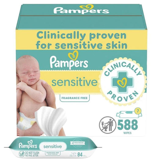 Pampers Baby Wipes Sensitive Perfume Free 7X Refill Packs 588 Count
