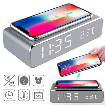 LED Electric Alarm Clock With Wireless Charger Desktop Digital Thermometer Clock HD  Clock Watch Table Decor
