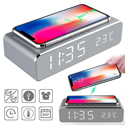 LED Electric Alarm Clock With Wireless Charger Desktop Digital Thermometer Clock HD  Clock Watch Table Decor