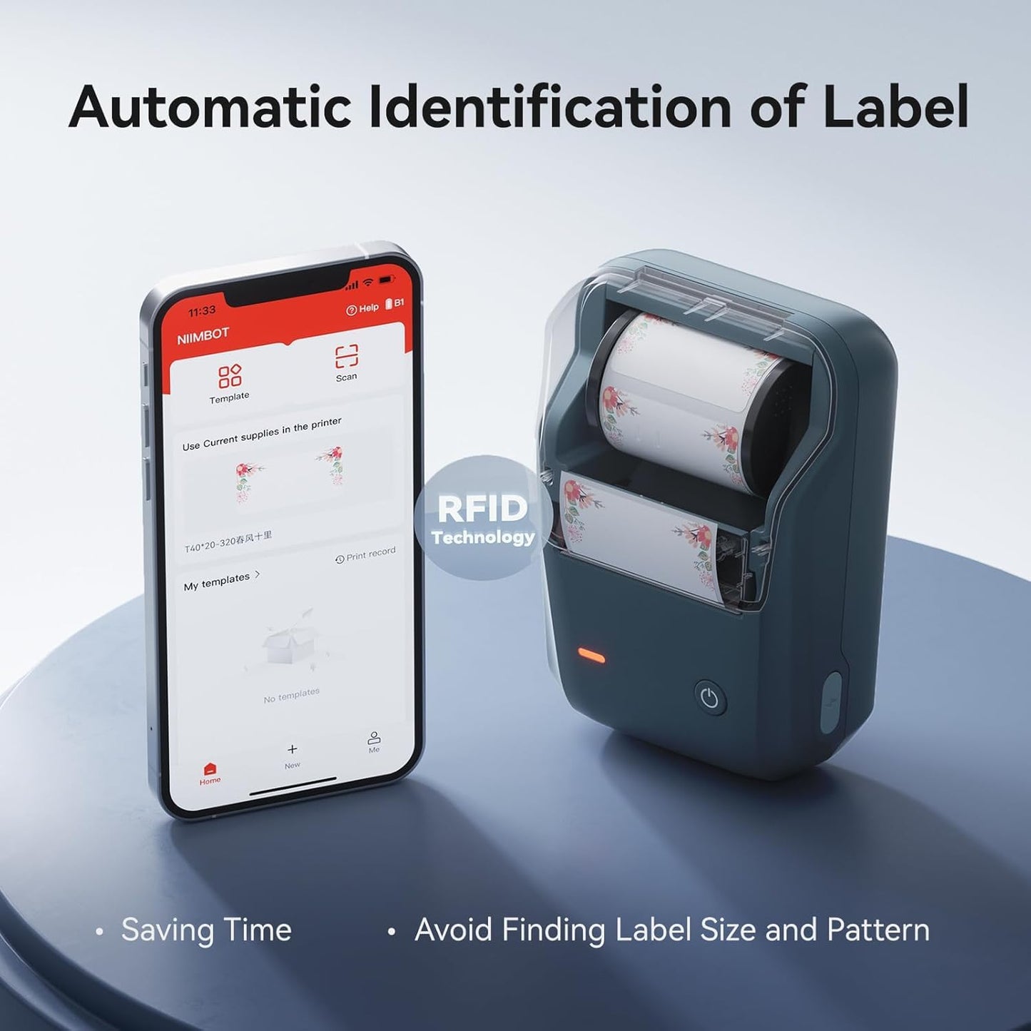 NIIMBOT B1 Label Maker Machine with Tape, Label Printer with 3 Rolls Label Paper, 50x30mm 50x80mm 50x50mm Round Label for Office Supplies, Home, Business