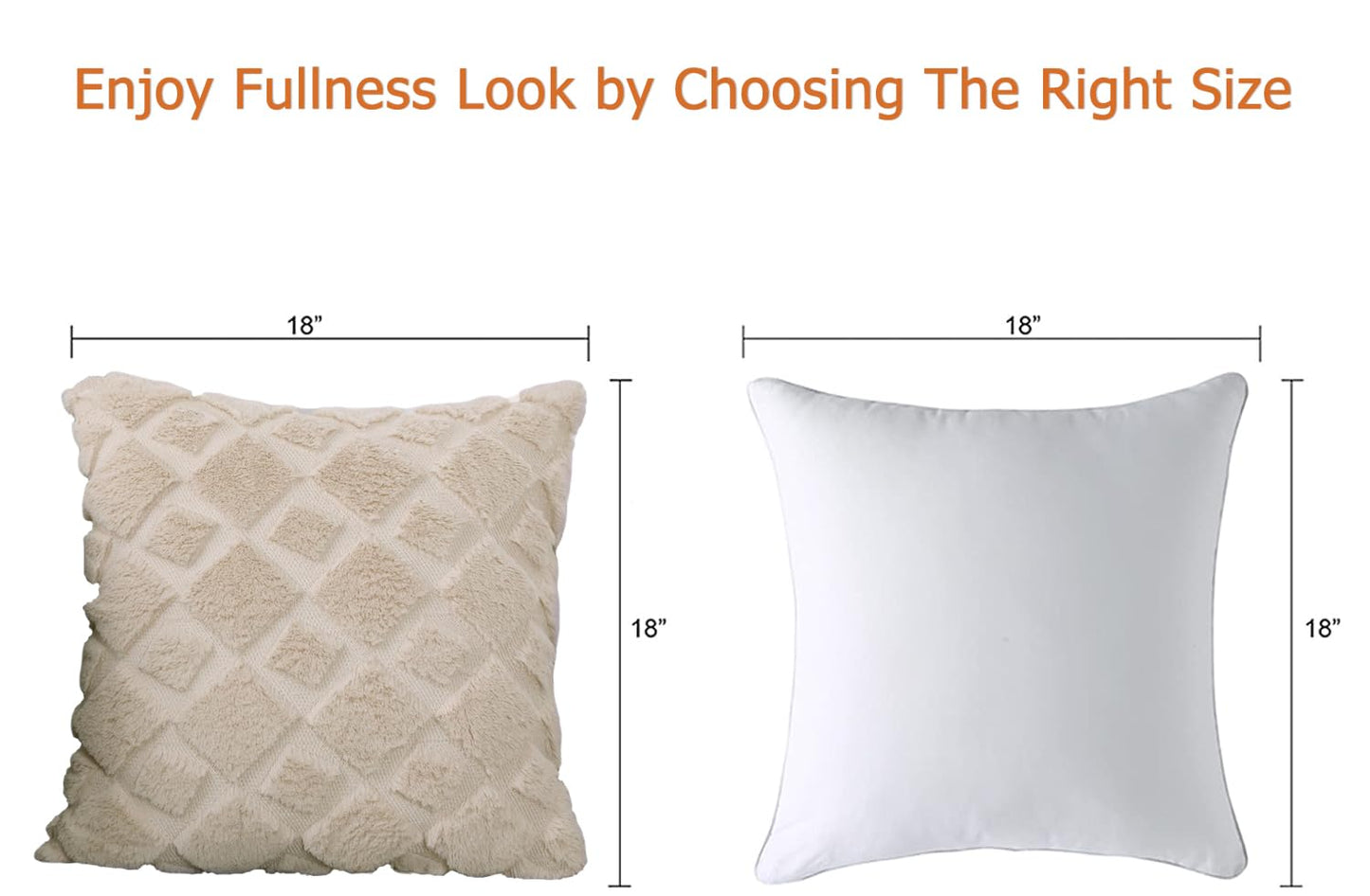 CJWLKJ 2Pcs Soft Faux Fur Throw Pillow Covers 18x18 - Plush Short Wool Velvet Decorative Pillow Covers - Couch Sofa Pillow Covers for Living Room - with 3D Plaid Pattern (Beige)