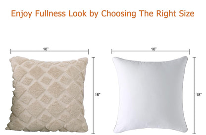 CJWLKJ 2Pcs Soft Faux Fur Throw Pillow Covers 18x18 - Plush Short Wool Velvet Decorative Pillow Covers - Couch Sofa Pillow Covers for Living Room - with 3D Plaid Pattern (Beige)
