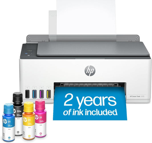 HP Smart Tank 5105 Wireless All-in-One Printer, Color, Print, Copy, Scan, High-Volume Ink Tank, Manual Duplex, Mobile Printing, Scan to PDF, USB & Wi-Fi, 1F3Y3A