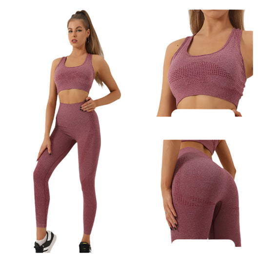 abundance 2PCS Seamless Yoga Set Women Tracksuit High Waist Leggings Workout Sportswear Gym Clothing Fitness Crop Top Sports Suits Gym Set