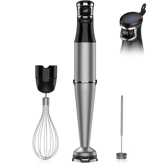 Immersion Blender Handheld 1100W - 3 in 1 Hand Blenders Set with Trigger Speed Control Stainless Steel Emulsion Stick with Whisk and Milk Frother, Emulsifier for Kitchen for Soup, Smoothie, Puree