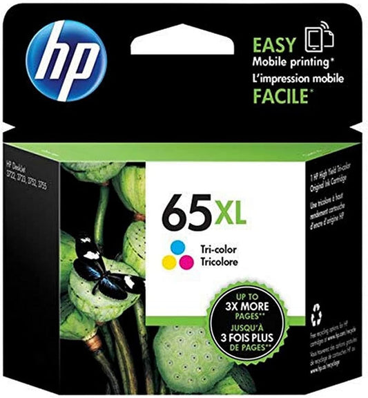 HP 65XL Genuine Original Tri-Color Ink Printer Cartridge works with HP Deskjet 2600, 3700, Advantage 5000 Series, HP Envy 5000 Series - N9K03AA