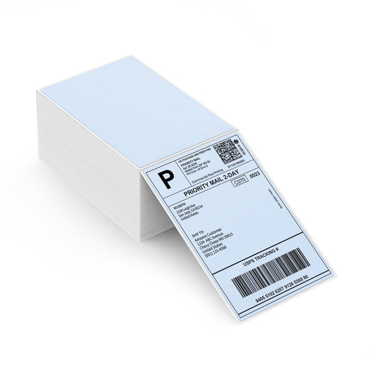 MUNBYN 4x6 Inch Blue Direct Thermal Shipping Labels, Commercial Grade Permanent Adhesive Fanfold Mailing Postage Label Paper for Thermal Printers and Packages, 500 Sheets per Stack