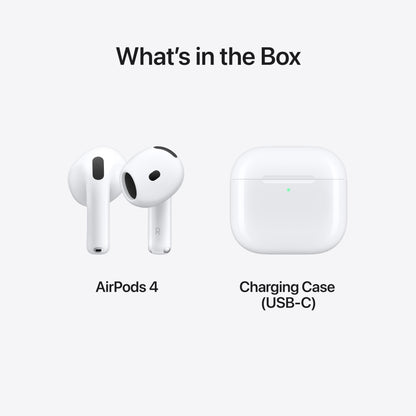 AirPods 4 Wireless Earbuds, Bluetooth Headphones, Personalized Spatial Audio, Sweat and Water Resistant, USB-C Charging Case, H2 Chip, Up to 30 Hours of Battery Life, Effortless Setup for iPhone
