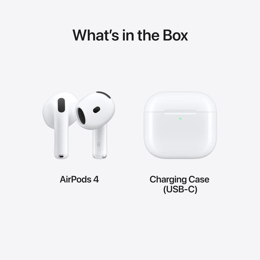 AirPods 4 Wireless Earbuds, Bluetooth Headphones, Personalized Spatial Audio, Sweat and Water Resistant, USB-C Charging Case, H2 Chip, Up to 30 Hours of Battery Life, Effortless Setup for iPhone