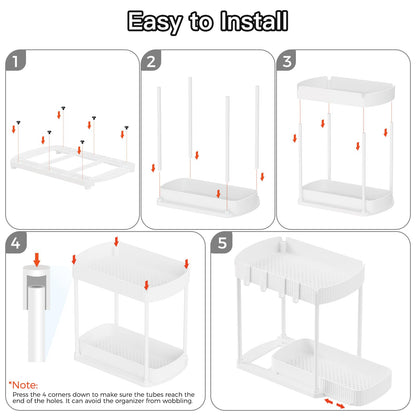 2 Pack Multi-Purpose Pull-Out Storage Organizers, Under Sink Organizers and Storage for Bathroom & Kitchen, Under Cabinet Organizers and storage, 14.8 Inch, White
