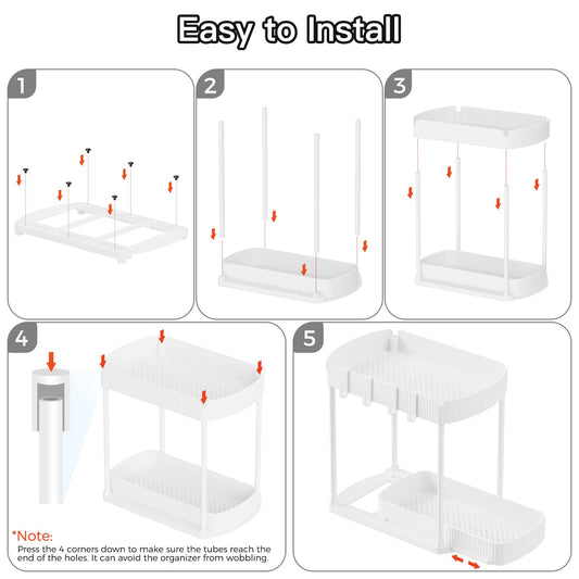 2 Pack Multi-Purpose Pull-Out Storage Organizers, Under Sink Organizers and Storage for Bathroom & Kitchen, Under Cabinet Organizers and storage, 14.8 Inch, White