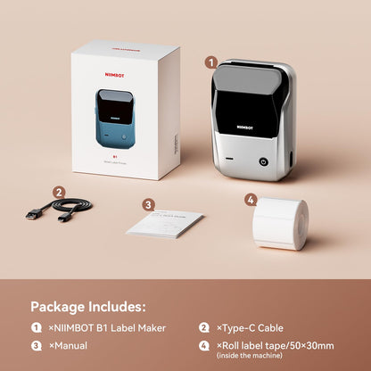 NIIMBOT B1 Label Maker, Thermal Label Printer, Label Maker Machine with Tape Portable Sticker Printer Labelling Machine for Businesses, Clothing, Logo, Jar, Compatible with Phones & PC, Silver Gray
