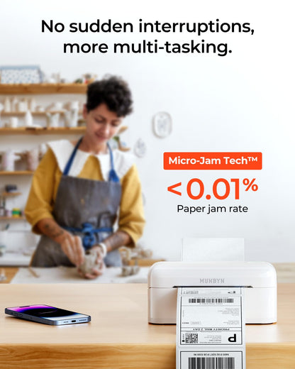 MUNBYN Bluetooth Shipping Label Printer, 4x6 Thermal Label Printer for Small Business, Compatible with iPhone, Android, Windows, macOS, Etsy, Shopify, Royal Mail, DHL, DPD, Evri, 402B, White