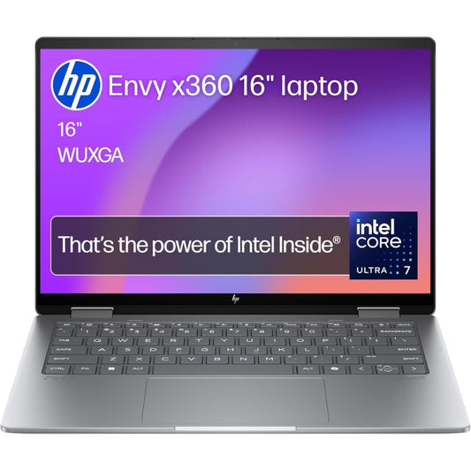 HP Envy x360 2-in-1 Laptop 16', 2K Touch Display, Built-in AI, Intel Core Ultra 7 155U Processor, 16GB RAM, 512GB SSD, Intel Graphics, Windows 11, Convertible, Long Battery Life, Silver, 9V361PA