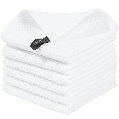 100% Cotton Waffle Weave Kitchen Dish Cloths, Ultra Soft Absorbent Quick Drying Dish Towels, 12 x 12 Inches, 6-Pack, White