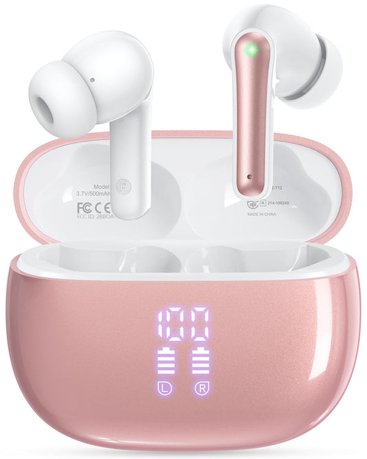 Wireless Earbuds, Bluetooth Ear Buds Headphones, 40H Long Playtime, Stereo Deep Bass, LED Power Display, IPX7, Lightweight in Ear Earphone with Mic for iPhone Android Phone