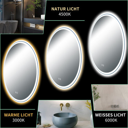 Bathroom Mirror Dual Light Strip Circular 60cm