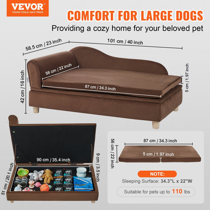 VEVOR Pet Sofa, Dog Couch For Large-Sized Dogs And Cats, Soft Velvety Dog Sofa Bed, 110 Lbs Loading Cat Sofa, Dark Brown