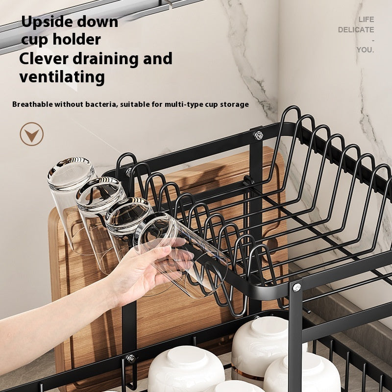 Self-draining Bowl Rack Multi-functional Storage Rack Countertop Dish Drainer Storage