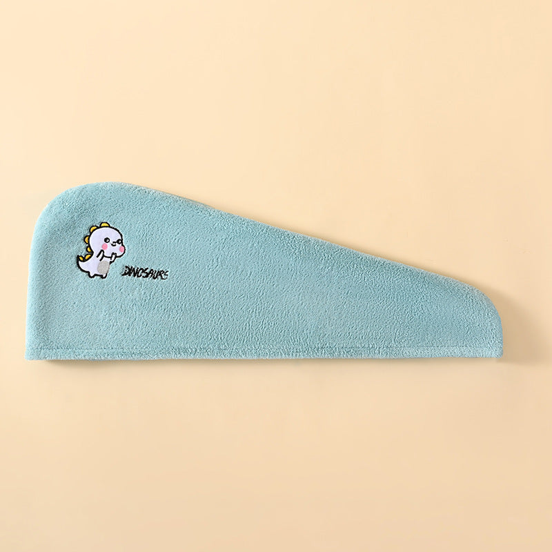 Coral Velvet Cartoon Embroidery For Woman With Dry Hair Hat