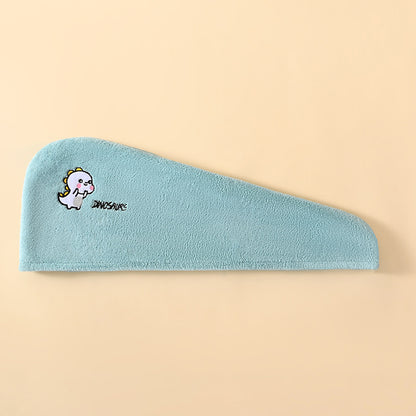 Coral Velvet Cartoon Embroidery For Woman With Dry Hair Hat