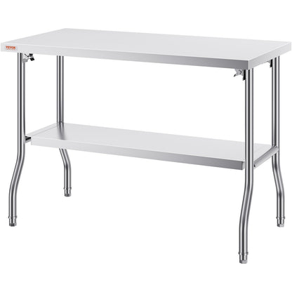 VEVOR Commercial Worktable Workstation 48 X 24 Inch Folding Commercial Prep Table, Heavy-duty Stainless Steel Folding Table With 300 Lbs Load, Kitchen Work Table, Silver Stainless Steel Kitchen Island
