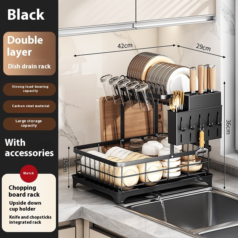 Self-draining Bowl Rack Multi-functional Storage Rack Countertop Dish Drainer Storage