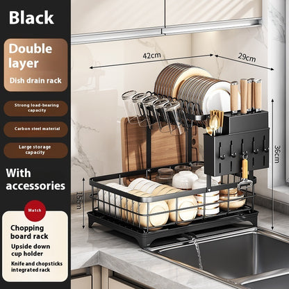 Self-draining Bowl Rack Multi-functional Storage Rack Countertop Dish Drainer Storage