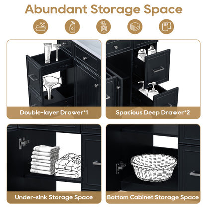 Bathroom Vanity Cabinet With Sink Top Combo Set , Black ,Single Sink,Shaker Cabinet With Soft Closing Door And 3 Drawers