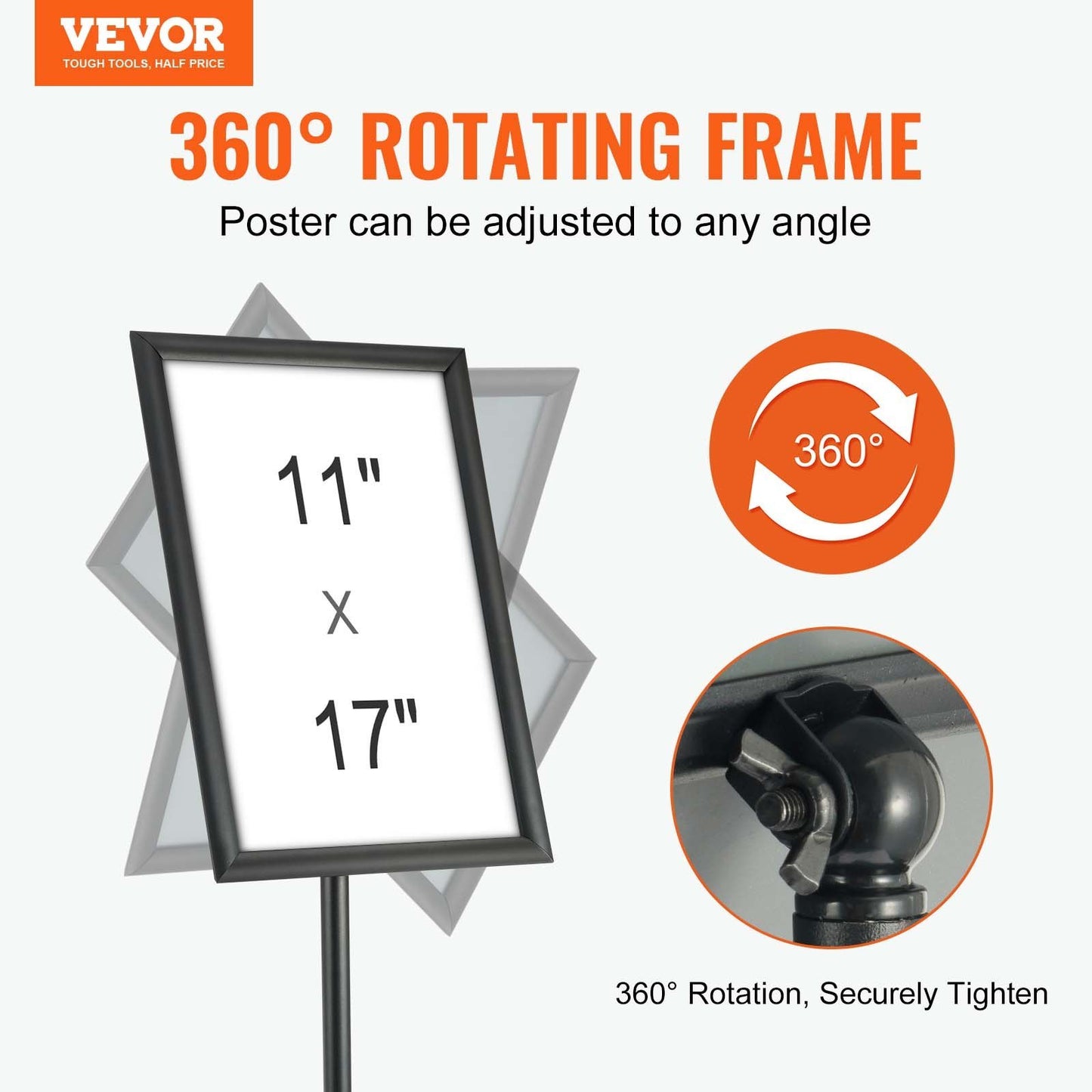 VEVOR Pedestal Sign Holder, 11 X 17 Inch Vertical And Horizontal Adjustable Poster Stand, Heavy-Duty Floor Standing Sign Holder With Round Base For Display, Advertisement, And Outdoor