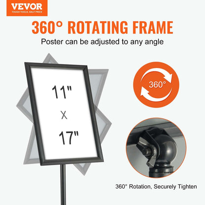 VEVOR Pedestal Sign Holder, 11 X 17 Inch Vertical And Horizontal Adjustable Poster Stand, Heavy-Duty Floor Standing Sign Holder With Round Base For Display, Advertisement, And Outdoor
