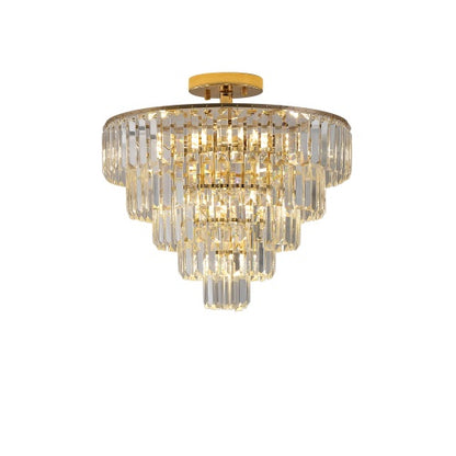 Golden Crystal Chandelier, 5-layer Round Semi-recessed Chandelier Lamp, Large Modern Luxury Chandelier, Suitable For Living Room, Dining Room, Bedroom, Corridor Unavailable Platforms- Temu