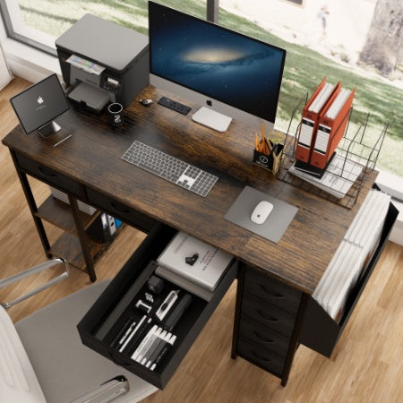 Computer Desk With Power Outlet,Rustic Brown