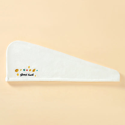Coral Velvet Cartoon Embroidery For Woman With Dry Hair Hat
