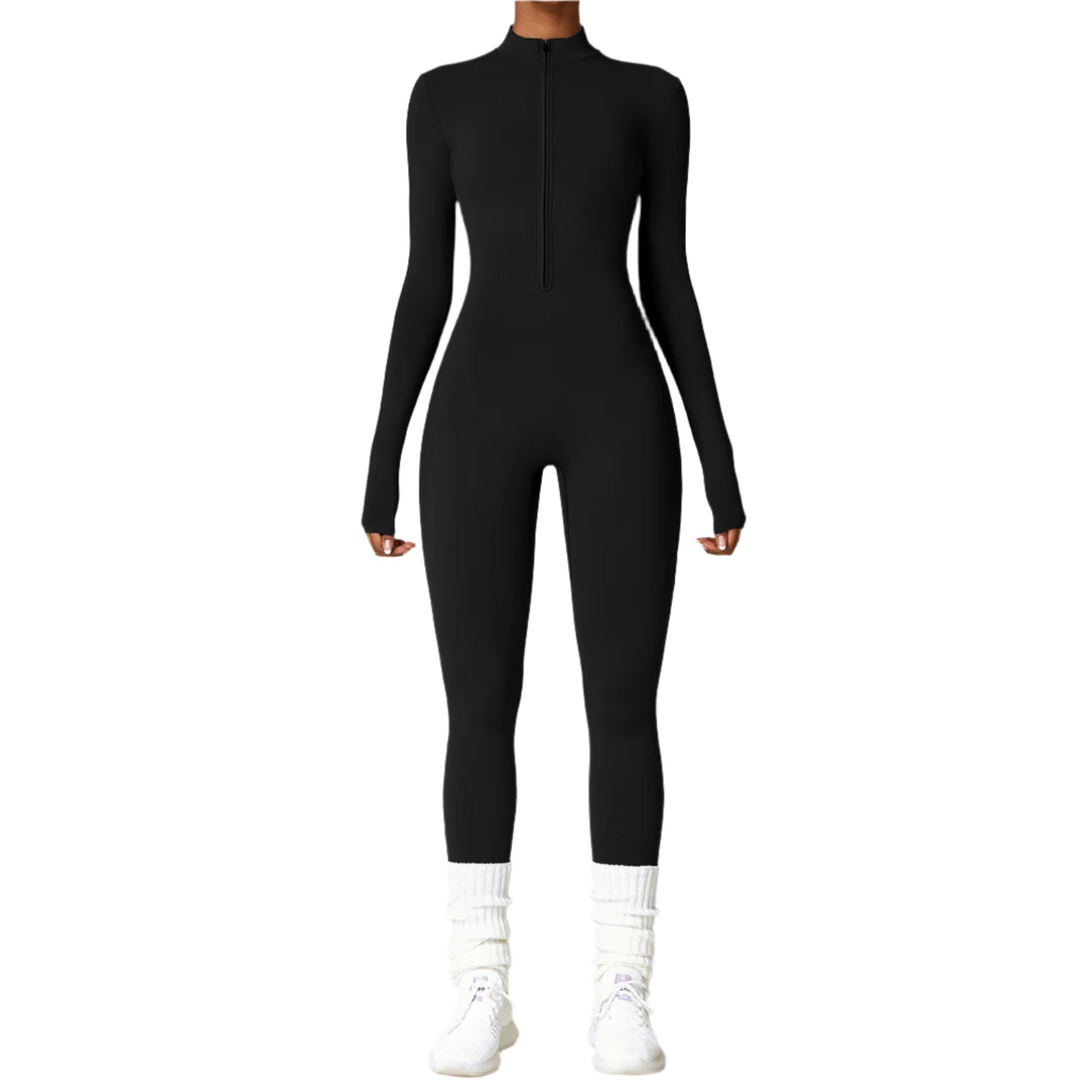 Women's Zipper Long-sleeved Jumpsuit - yoga fitness Bodysuit with Breathable Fabric