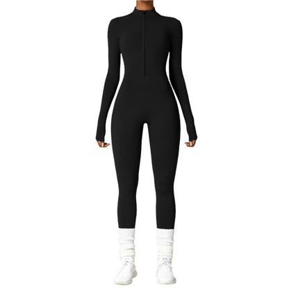 Women's Zipper Long-sleeved Jumpsuit - yoga fitness Bodysuit with Breathable Fabric