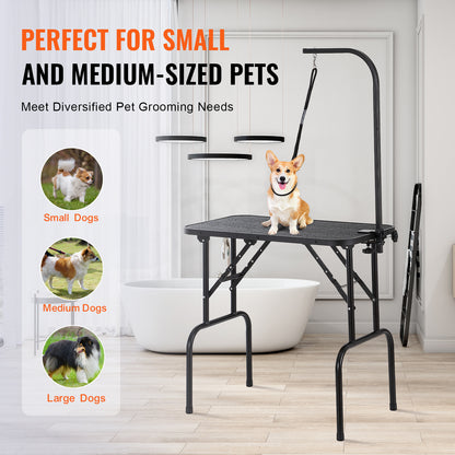 VEVOR Pet Grooming Table Arm With Clamp, 32''x18'' Dog Grooming Station, Foldable Pets Grooming Stand For Medium And Small Dogs, Free No Sit Haunch Holder With Grooming Loop, Bearing 220lbs