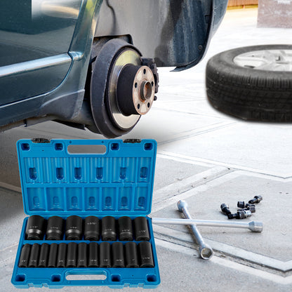 VEVOR Impact Socket Set 19 Piece Impact Sockets, Deep Socket, 6-Point Sockets, Rugged Construction, Cr-V,  With A Storage Cage