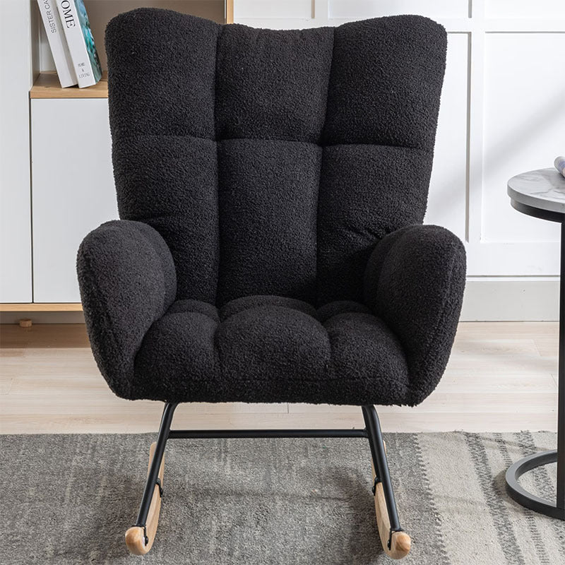 Rocking Chair With Pocket, Soft Teddy Fabric Rocking Chair For Nursery, Comfy Wingback Golider Rocking Chair With Safe Solid Wood Base For Living Room Bedroom Balcony Cannot Be Sold On Temu