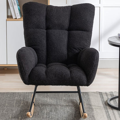 Rocking Chair With Pocket, Soft Teddy Fabric Rocking Chair For Nursery, Comfy Wingback Golider Rocking Chair With Safe Solid Wood Base For Living Room Bedroom Balcony Cannot Be Sold On Temu