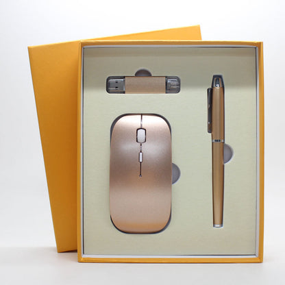 wireless mouse + mobile U disk + pen three pieces of office gift