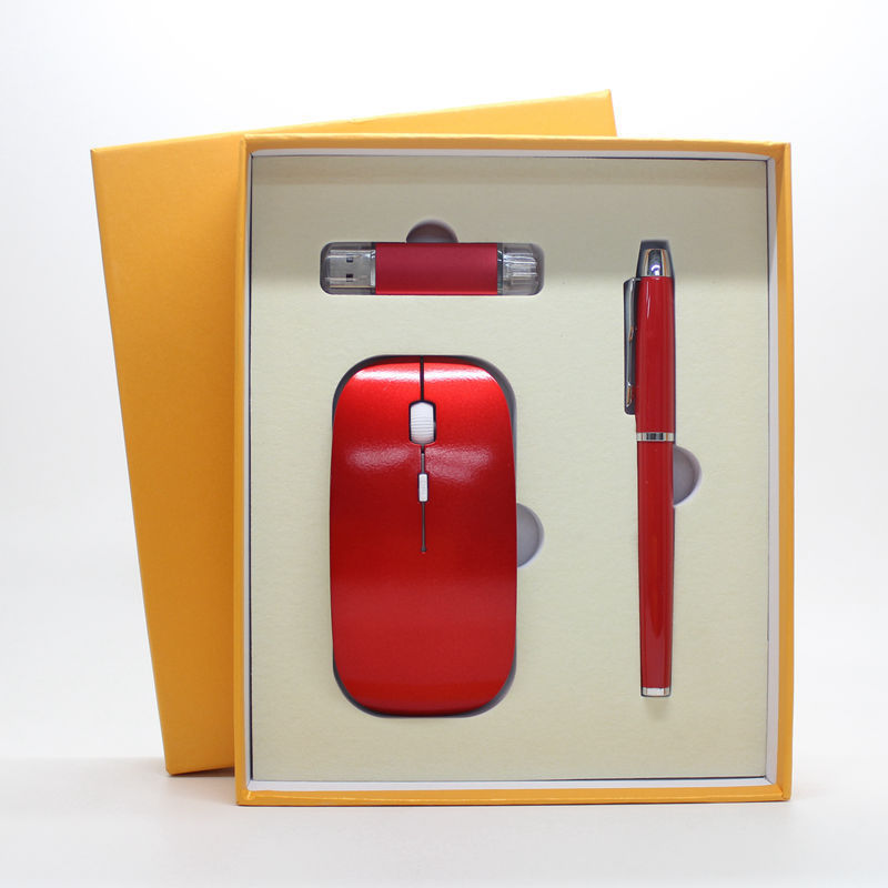 wireless mouse + mobile U disk + pen three pieces of office gift