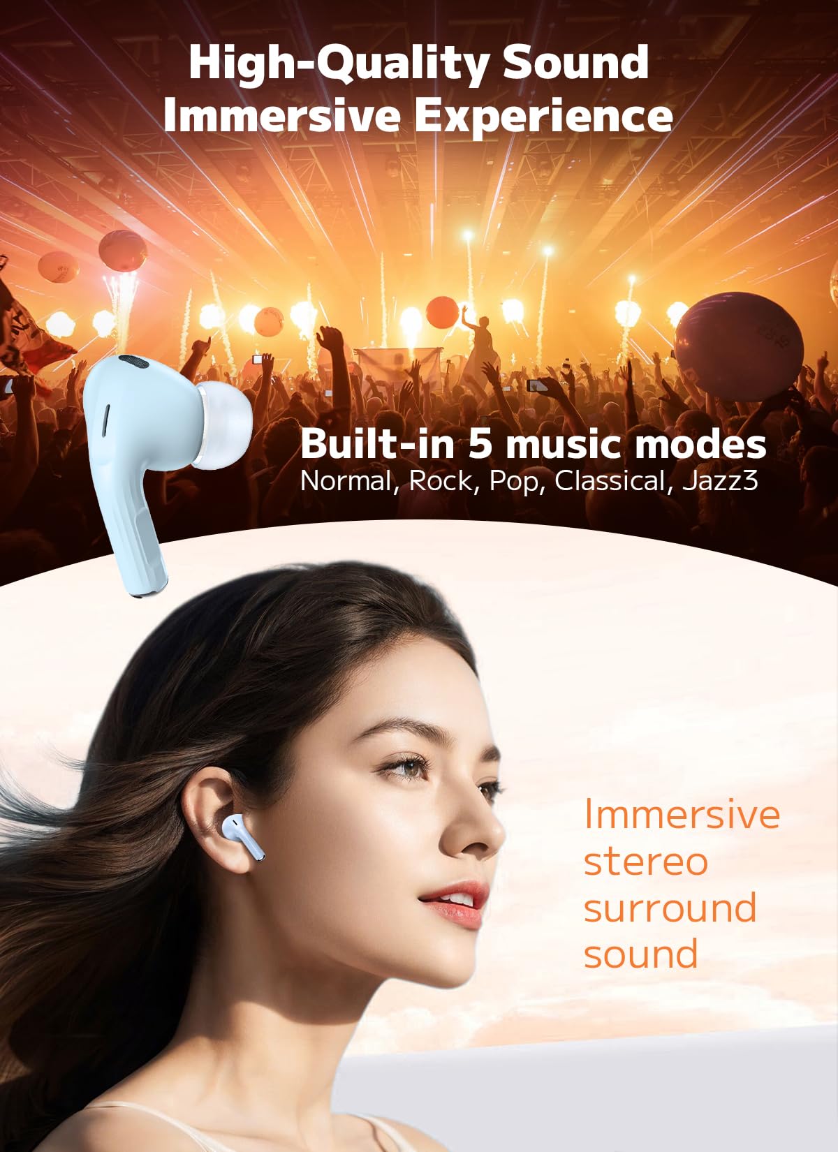 Wireless Earbuds, Bluetooth Earbuds 5.4 Headphones LED Touch Screen with 5 EQ Modes, 48H Headphones Wireless Noise with ANC Noise Cancelling, Deep Bass Stereo for Laptop, Android/iOS, Pad