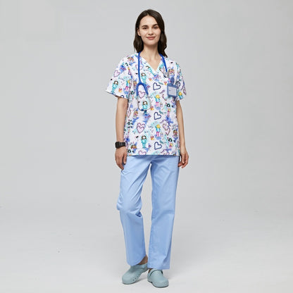 Polyester Cotton Printed Doctor and Nurse Work Uniforms