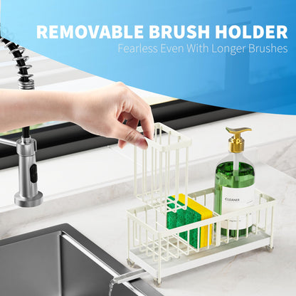 Cream Sponge Holder for Kitchen Sink, Sink Caddy Organizer with High Brush Holder, Kitchen Countertop Organizers and Storage Essentials, Rustproof 304 Stainless Steel, Soap Dispenser Organize