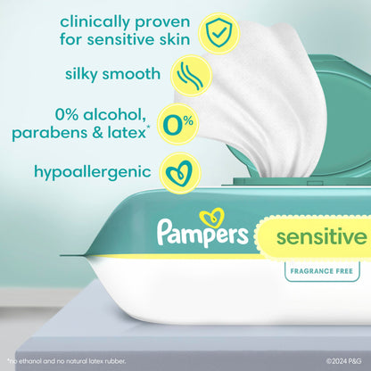 Pampers Baby Wipes Sensitive Perfume Free 3X Refill Packs 192 Count