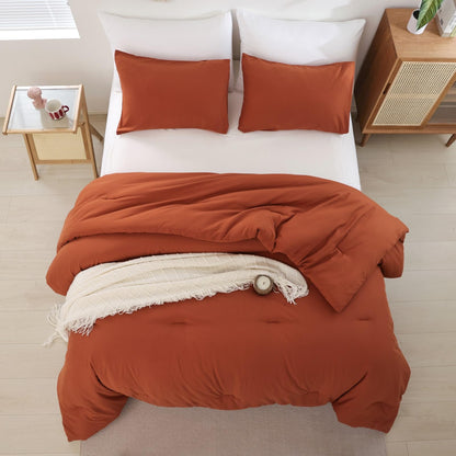 ROSGONIA Queen Comforter Set Burnt Orange, 3pcs (1 Boho Terracotta Comforter & 2 Pillowcases), Lightweight Fall Bedding Rust Blanket All Season Quilt